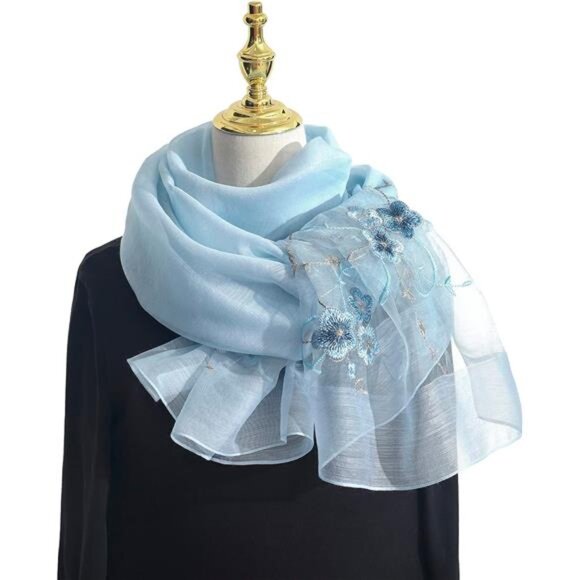 Women Silk & Wool Long and Large Scarf Shawl Wrap For Evening Dress - Picture 3 of 6